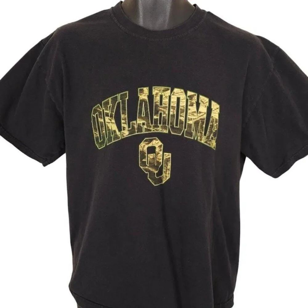 Vintage Oklahoma Sooners T Shirt Mens Size Large Black Y2K NCAA University Camo